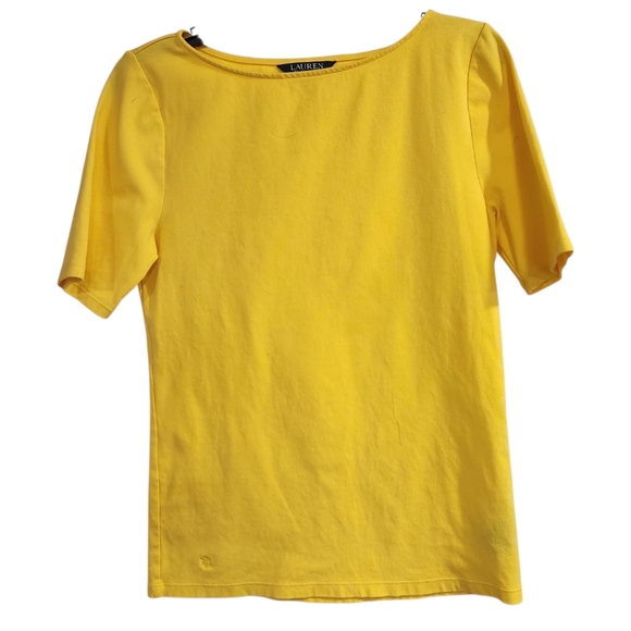 Lauren Ralph Lauren Tops - Lauren Ralph Lauren Womens Sz PL Yellow Shirt Embroidered Logo Short Sleeve Tee